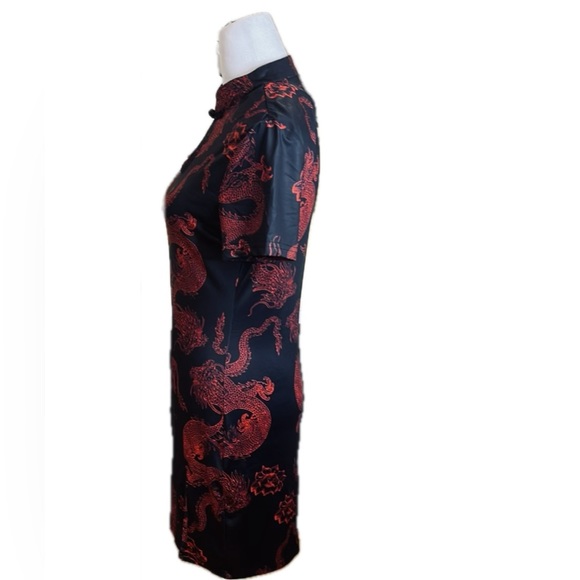 Shein Chinese Dragon Print Side Slit Qipao Dress, Sizes S & M - Picture 15 of 16